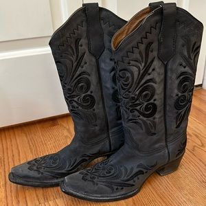 Black suede cowboy boots